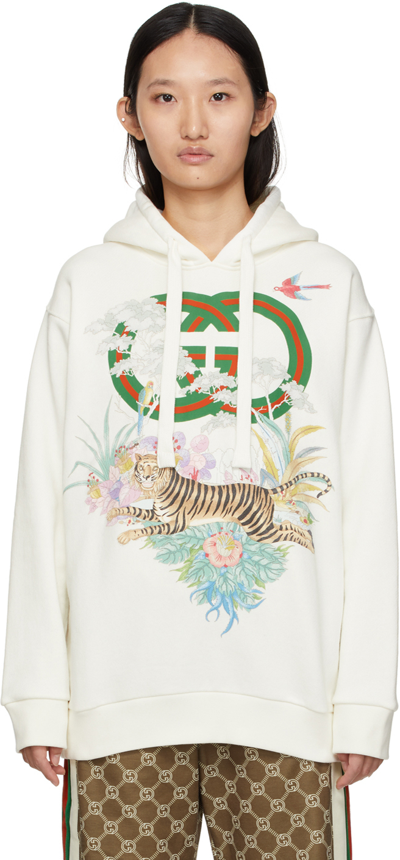 Shop Gucci White Lunar New Year ' Tiger' Hoodie In 9095 Sunlight/mc