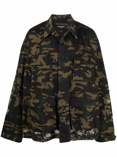 Shop Balenciaga Camouflage-print Oversized Jacket In Green