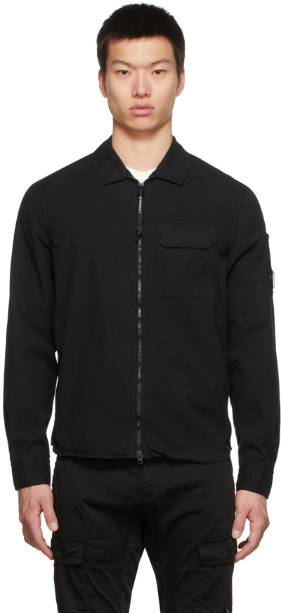 Shop C.p. Company Black Gabardine Zipped Shirt In 999 Black