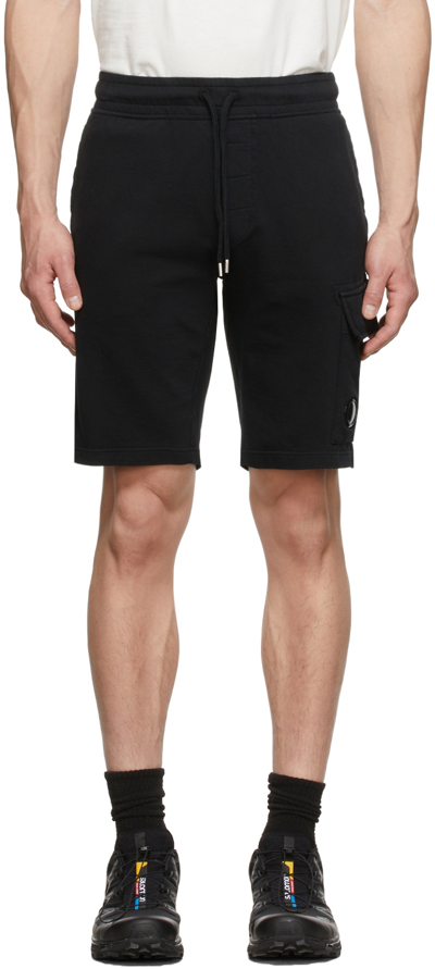 Shop C.p. Company Black Light Fleece Cargo Shorts In 999 Black
