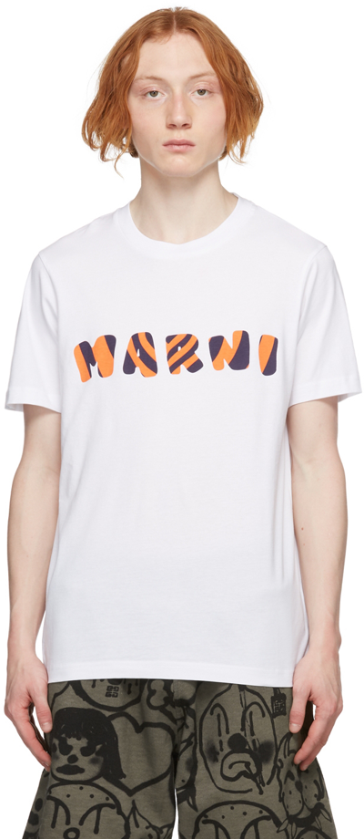 Shop Marni White Graphic Logo T-shirt In Low01 Lily White