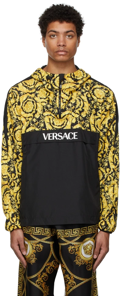 Shop Versace Black Barocco Print Jacket In 5b010 Blkgld