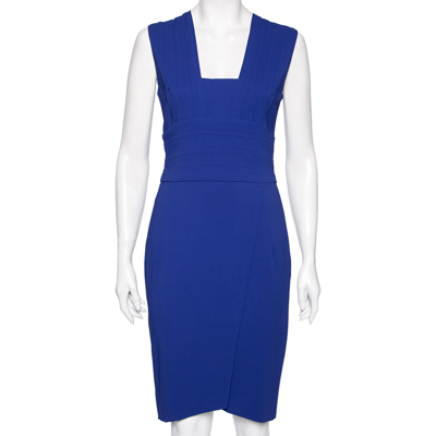Pre-owned Elie Saab Blue Crepe Slit Detail Sleeveless Dress S