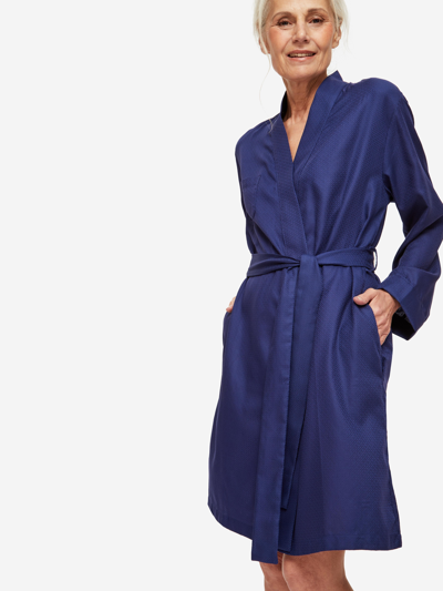 Shop Derek Rose Women's Dressing Gown Lombard 6 Cotton Jacquard Navy In Color<lsn_delimiter>navy