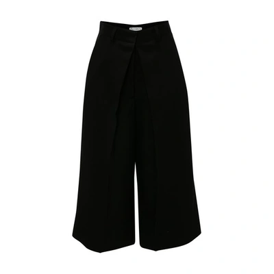 Shop Jw Anderson Pleat Front Wide Leg Cropped Trousers In Black