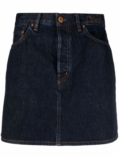 Shop Chloé Denim Mini Skirt In Blue