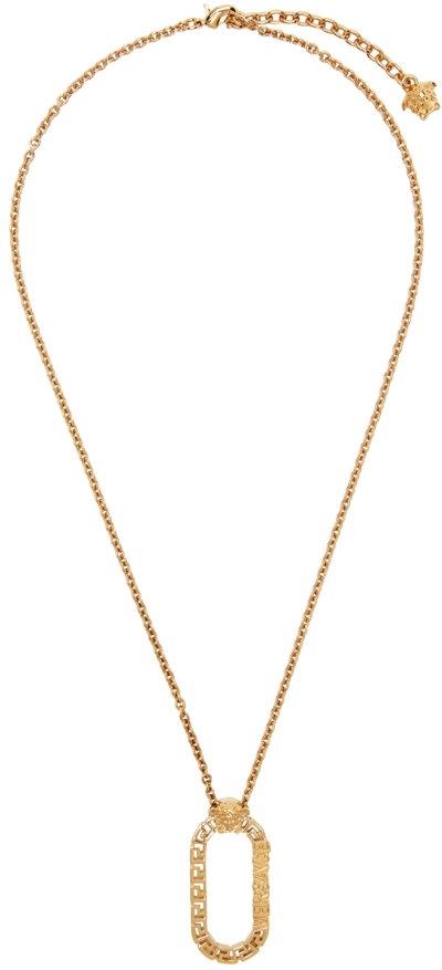 Shop Versace Gold Greca Oval Necklace In 3j000 Gold