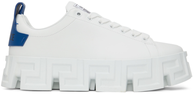 Shop Versace White Greca Labyrinth Sneakers In 2w660 Bianco+sapphir