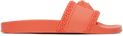 Shop Versace Orange Palazzo Slides In 1r380 Bright Coral