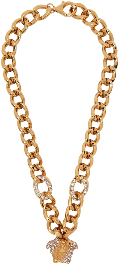 Shop Versace Gold & Crystal Palazzo Dia Chain Necklace In Kcvo Gold