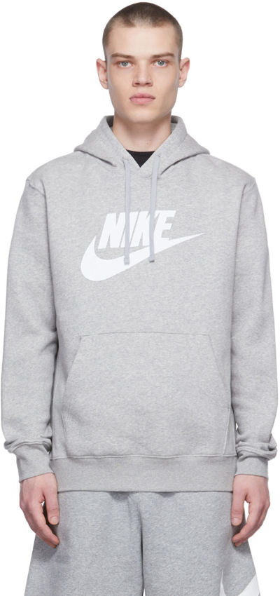 Shop Nike Grey Graphic Sportswear Club Hoodie In Dk Grey Heather/matt