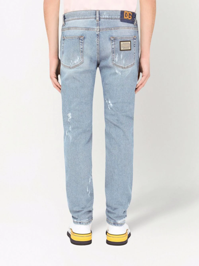 Shop Dolce & Gabbana Distressed Straight-leg Jeans In Blue