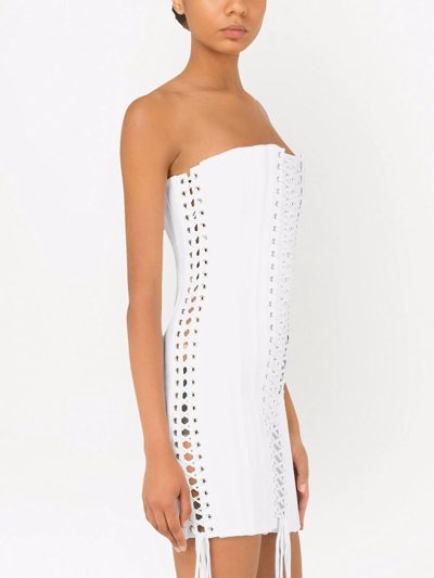 Dolce & Gabbana Short Gabardine Dress With Lacing In White