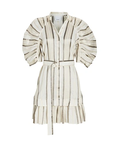 Shop Acler Leighton Puff Sleeve Linen-blend Mini Dress In Multi