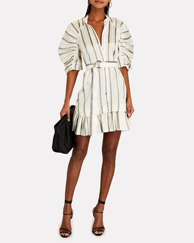Shop Acler Leighton Puff Sleeve Linen-blend Mini Dress In Multi