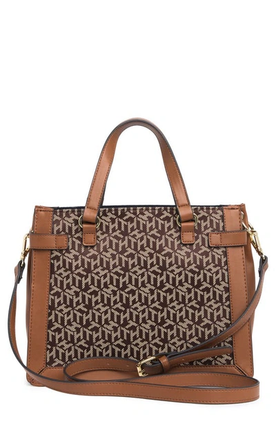 Shop Tommy Hilfiger Lucia The Cube Jacquard Satchel Bag In Tan/ Dk/ Chocolate