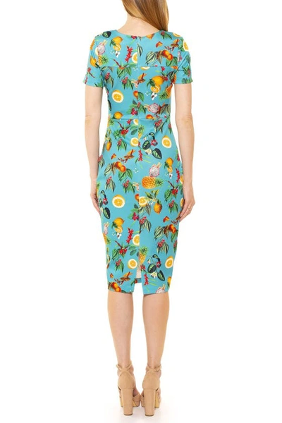 Shop Alexia Admor Scuba Midi Sheath Dress In Turquoise W/ Pineapple