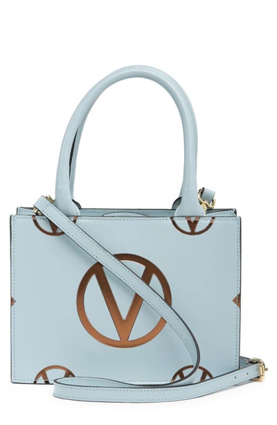 Shop Valentino By Mario Valentino Marie Magnus Logo Print Leather Handbag In Sky Blue