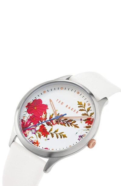Ted Baker Belgravia Leather Strap Watch, 34mm In Silver/floral/white