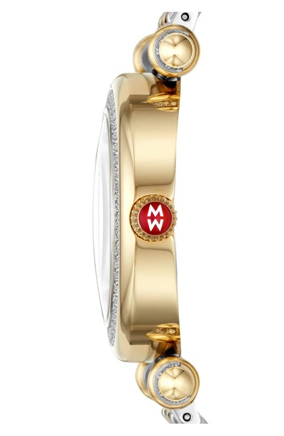 Shop Michele Caber Diamond Bracelet Watch, 35mm In Silver/ Mop/ Gold