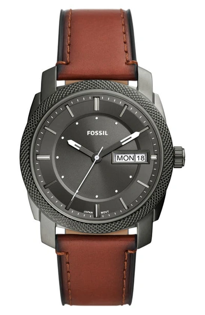 Shop Fossil Machine Leather Strap Watch, 42mm In Brown