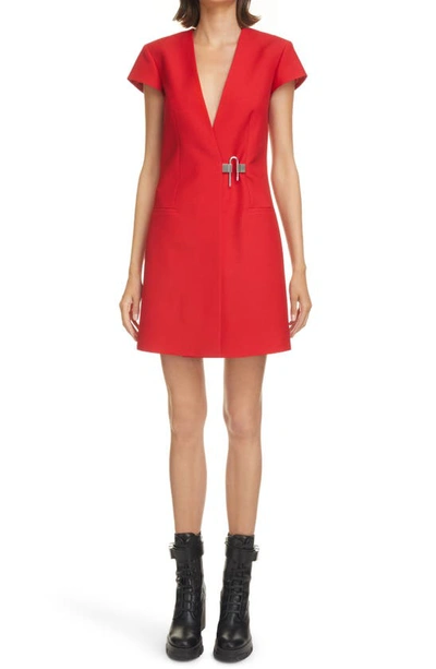 Shop Givenchy Cutout Back Lock Wool Blend Wrap Minidress In Red