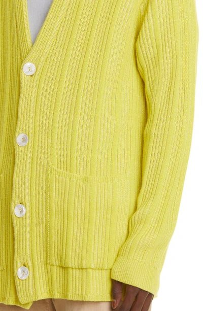 Shop Agnona Rib Cotton & Linen Cardigan In Limone