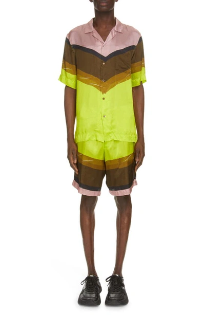 Shop Dries Van Noten Piperi Colorblock Shorts In Yellow