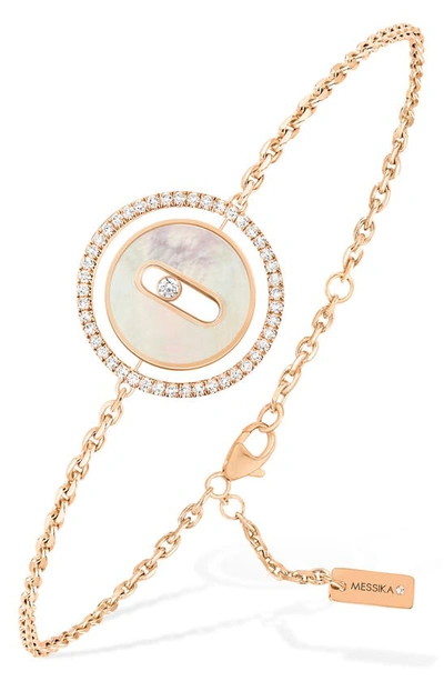 Shop Messika Lucky Move Mother-of-pearl & Diamond Pendant Bracelet In Pink Gold
