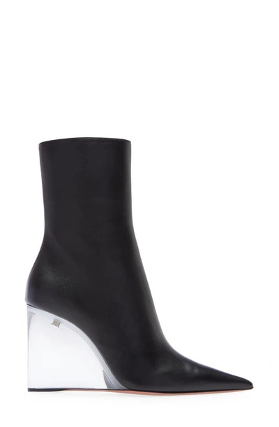 Shop Amina Muaddi Pernille Clear Wedge Bootie In Nappa Black