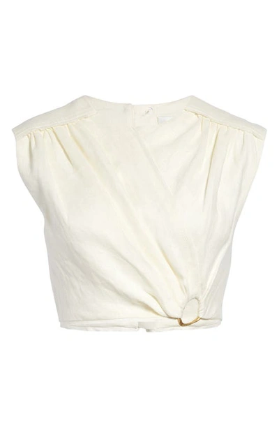 Shop Aje Byblos Wrap Front Linen Crop Top In Ivory
