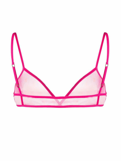 Saint Laurent Ysl-monogram Jersey-mesh Triangle Bra In Fuchsia