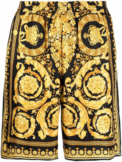 Shop Versace Men's Black Silk Shorts