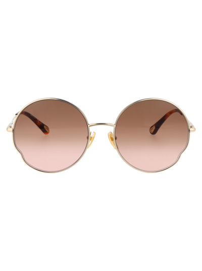 Shop Chloé Ch0095s Sunglasses In 001 Gold Gold Brown