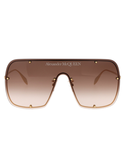 Shop Alexander Mcqueen Am0362s Sunglasses In 002 Gold Gold Brown