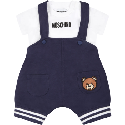 Shop Moschino Multicolor Set For Baby Boy With Teddy Bear In Blue