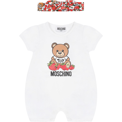 Shop Moschino White Set For Baby Girl With Teddy Bear