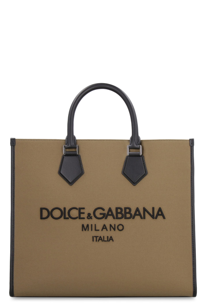 Shop Dolce & Gabbana Canvas Tote Bag In Green