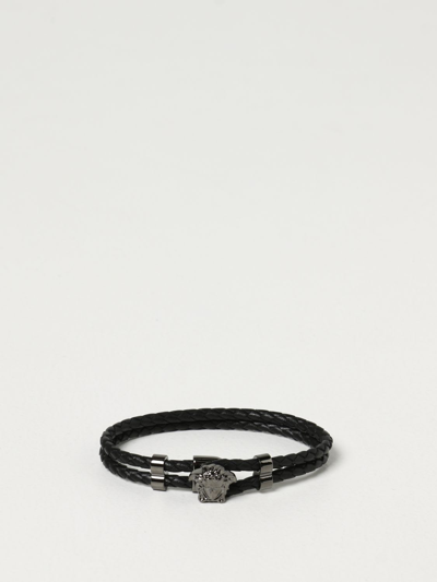 Shop Versace Medusa Leather Bracelet In Black