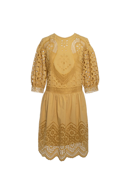 Shop Alberta Ferretti Cotton Blend Dress In Gold