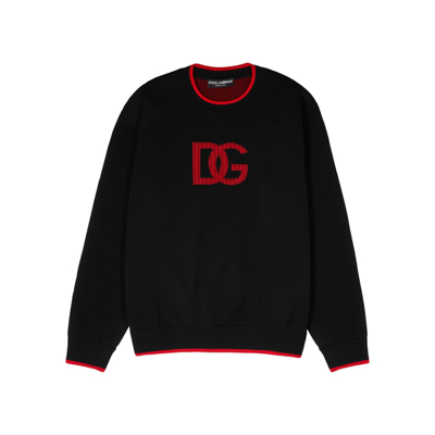 Shop Dolce & Gabbana Black Logo-embroidered Knitted Jumper In Black And Red
