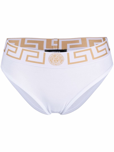 Shop Versace Slip Con Bordo Greca In White