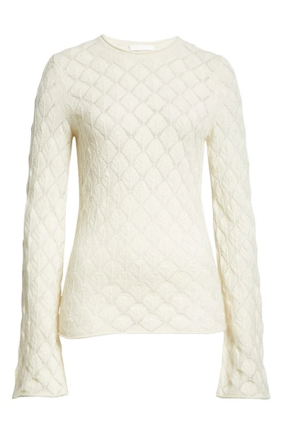 Shop Chloé Shell Stitch Cashmere Sweater In White Powder