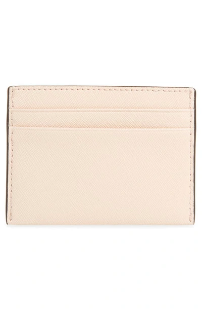 Shop Tory Burch Robinson Leather Card Case In Pale Apricot