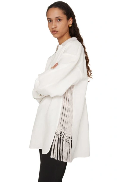 Shop Agnona Knit Inset Silk & Hemp Polo In Bianco