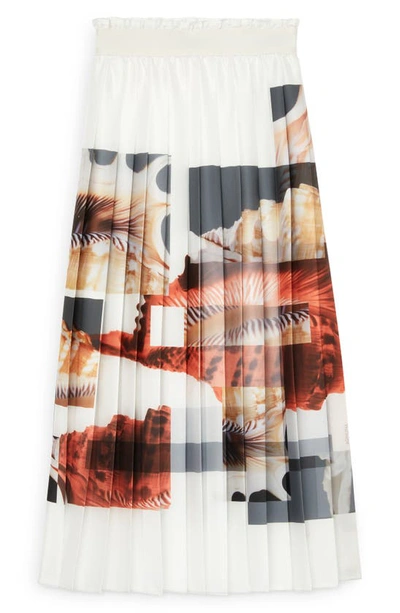 Shop Agnona Pixelated Shell Print Pleated Midi Skirt In Bianco