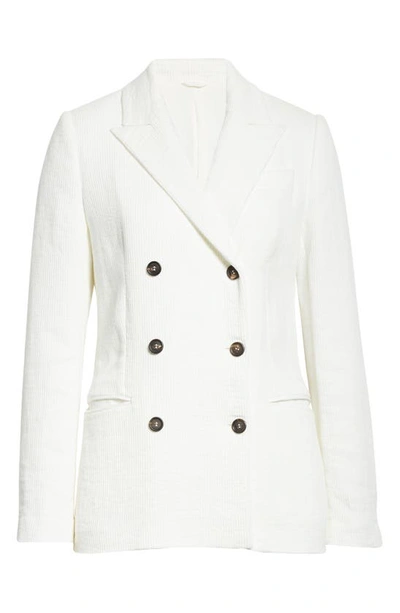 Shop Brunello Cucinelli Linen & Cotton Blend Double Breasted Blazer In Bianco