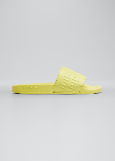 Shop Givenchy Men's 4g Tonal Leather Slide Sandals In Fluo Yellow