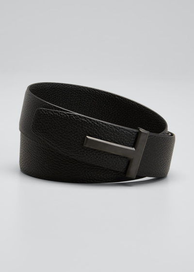 Shop Tom Ford Men's Reversible T-buckle Leather Belt, 40mm In U9000 Black
