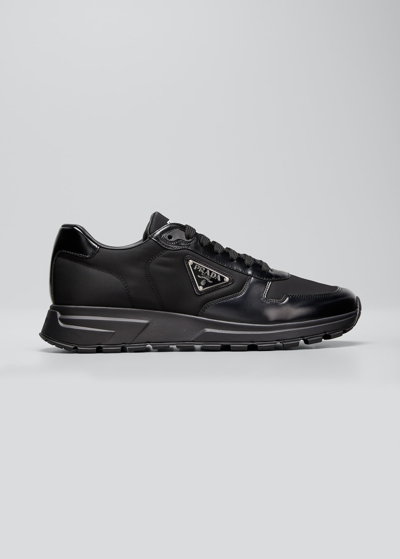 Shop Prada Men's Tonal Low-top Sneakers W/ Logo Plaqu&eacute; In Nero 1
